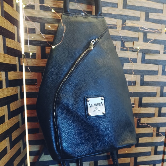 Valentina Italian Black Leather Backpack Handbag - Picture 7 of 11